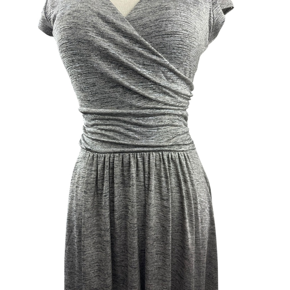Maeve  x Anthropologie Tamera Metallic Silver Shimmer Jersey Dress Faux Wrap XS - Picture 6 of 16